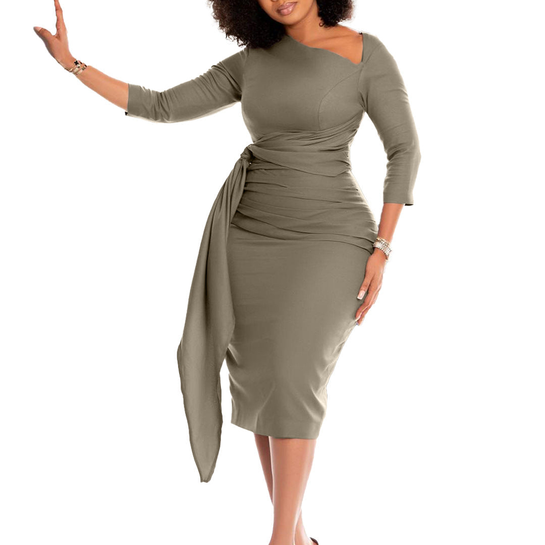 Damen Etuikleid Asymmetrischer Saum Elegante Drapierung Norvielle