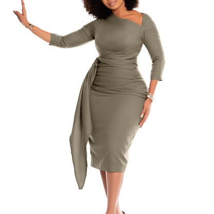 Damen Etuikleid Asymmetrischer Saum Elegante Drapierung Norvielle