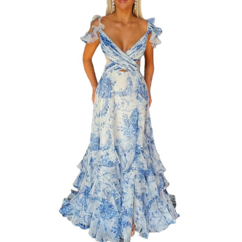 Damen Maxikleid Rüschendetails Florales Design Norvielle