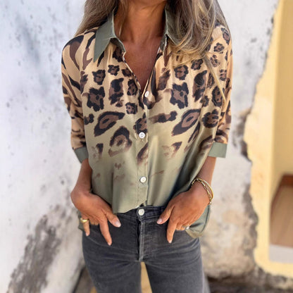Damen Seidenbluse Leo-Muster Elegante Bluse - Norvielle