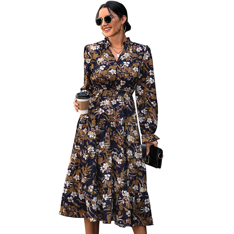 Damen Maxikleid Floral Taillengürtel Fließend Norvielle