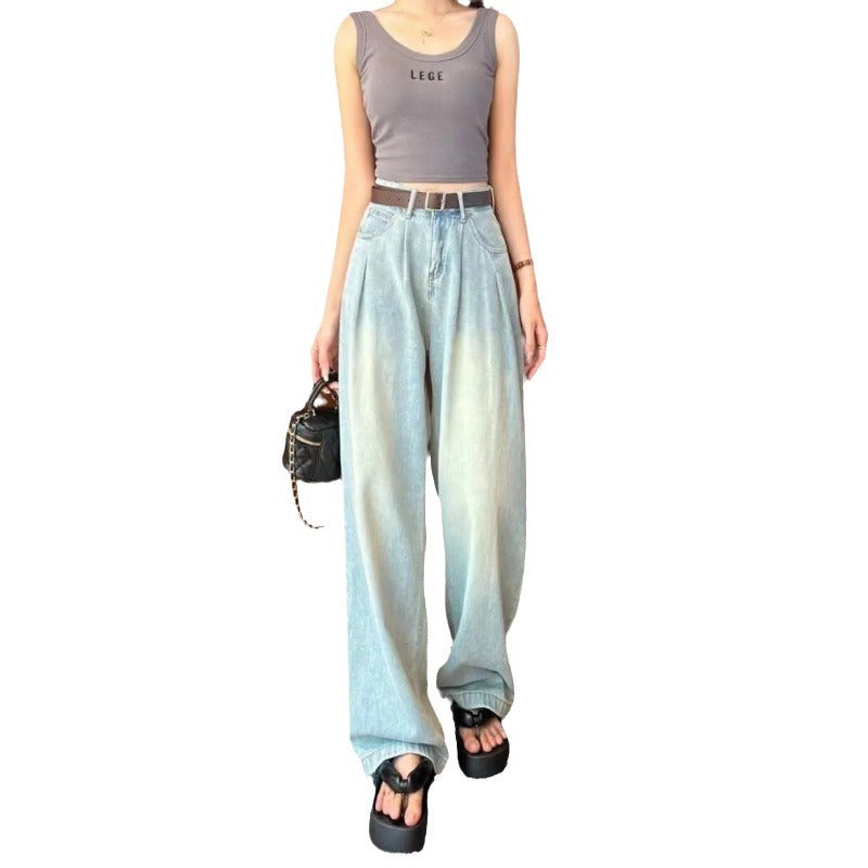 Damen Weite Jeanshose Hochbund