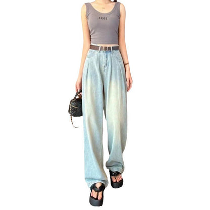 Damen Weite Jeanshose Hochbund