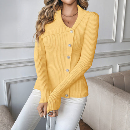 Damen Strickpullover V-Ausschnitt Elegante Knöpfe Norvielle