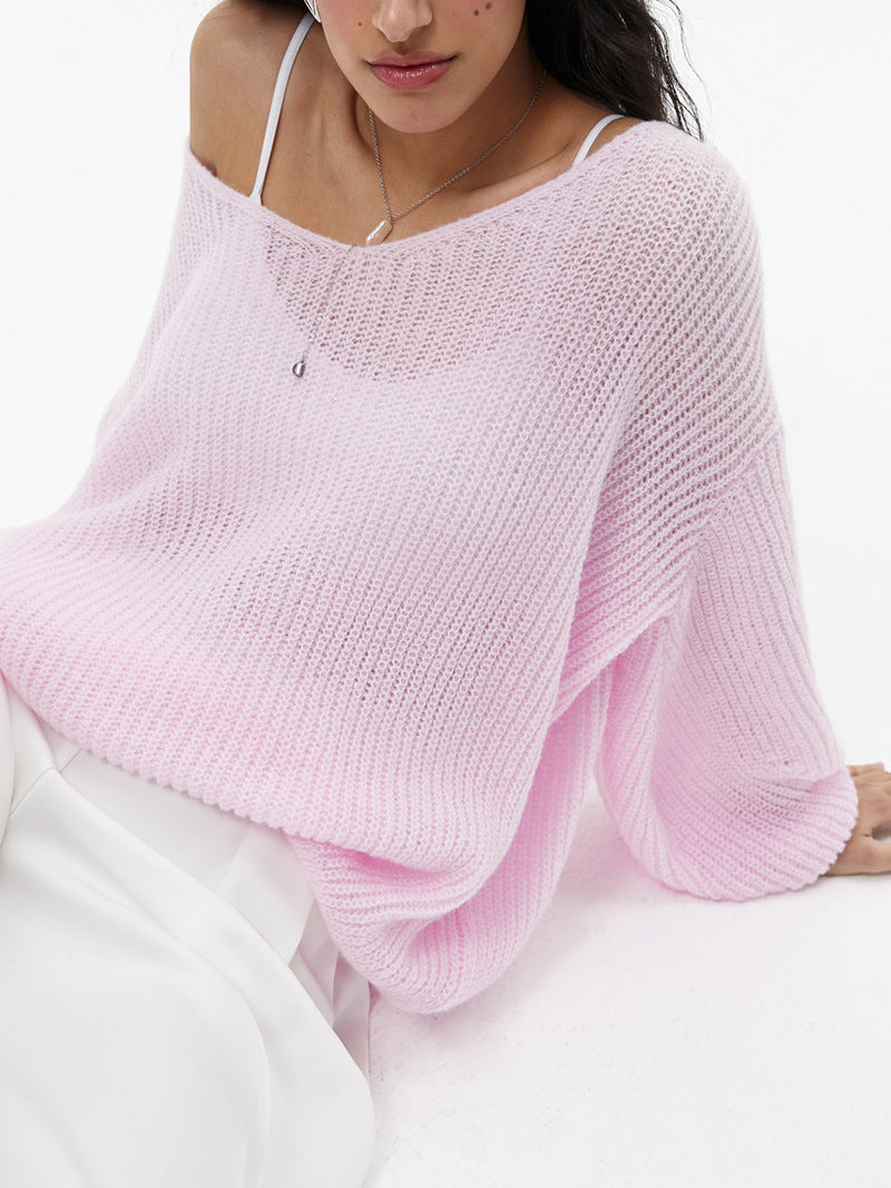 Damen Strickpullover V-Ausschnitt Voluminöse Ärmel Norvielle