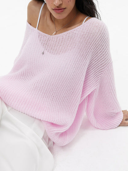 Damen Strickpullover V-Ausschnitt Voluminöse Ärmel Norvielle