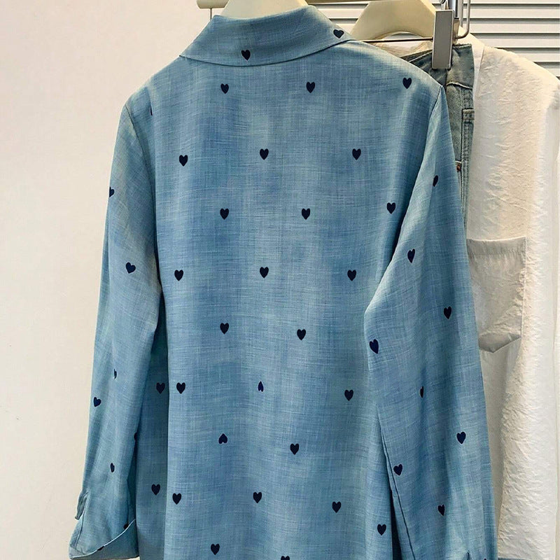 Damen Chiffonbluse Herzmuster Klassischer Schnitt Blume
