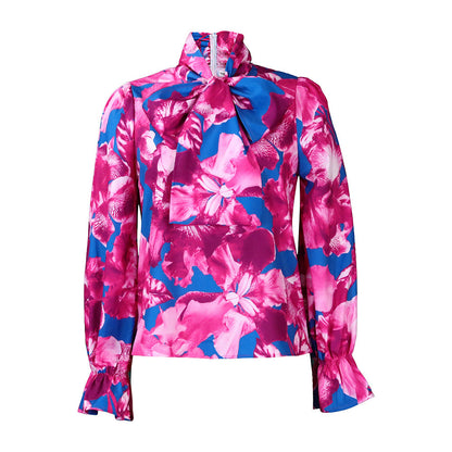 Damen Bluse Florales Muster Elegantes Schleifendetail