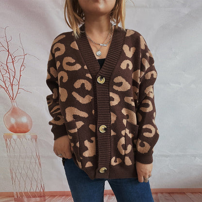 Damen Cardigan Lockere Ärmel Leo-Muster Norvielle