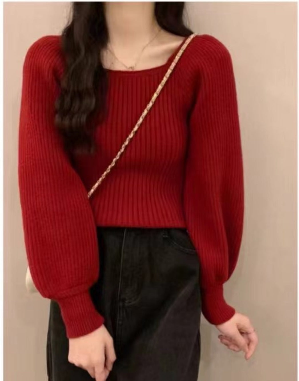 Damen Rippstrickpullover Weite Ärmel Norvielle
