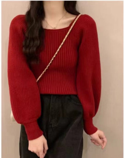 Damen Rippstrickpullover Weite Ärmel Norvielle