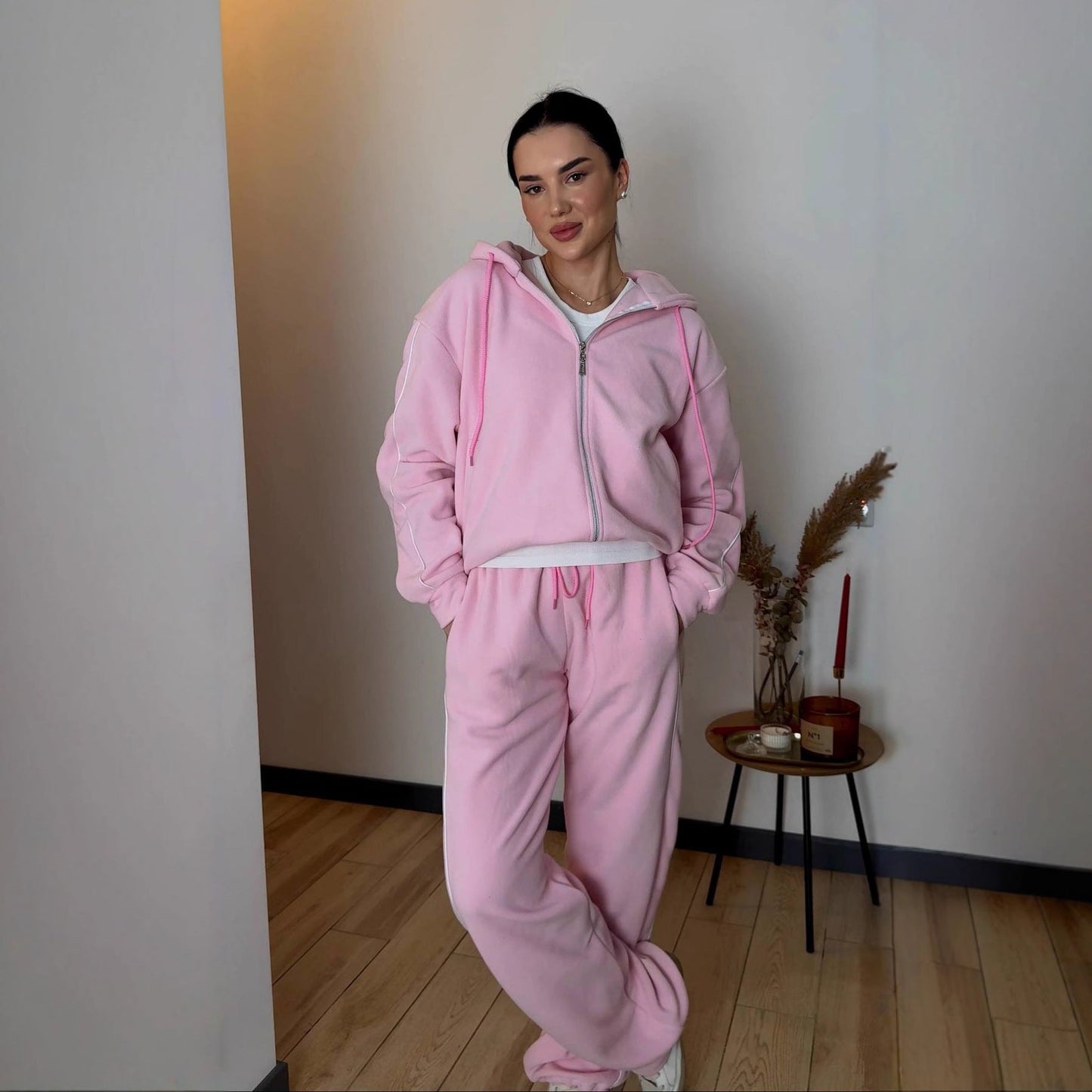 Damen Fleece-Anzug-Set Sportlich Mit Reißverschluss