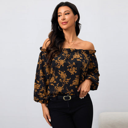 Damen Off-Shoulder Bluse Floralmuster Elastisch - Norvielle