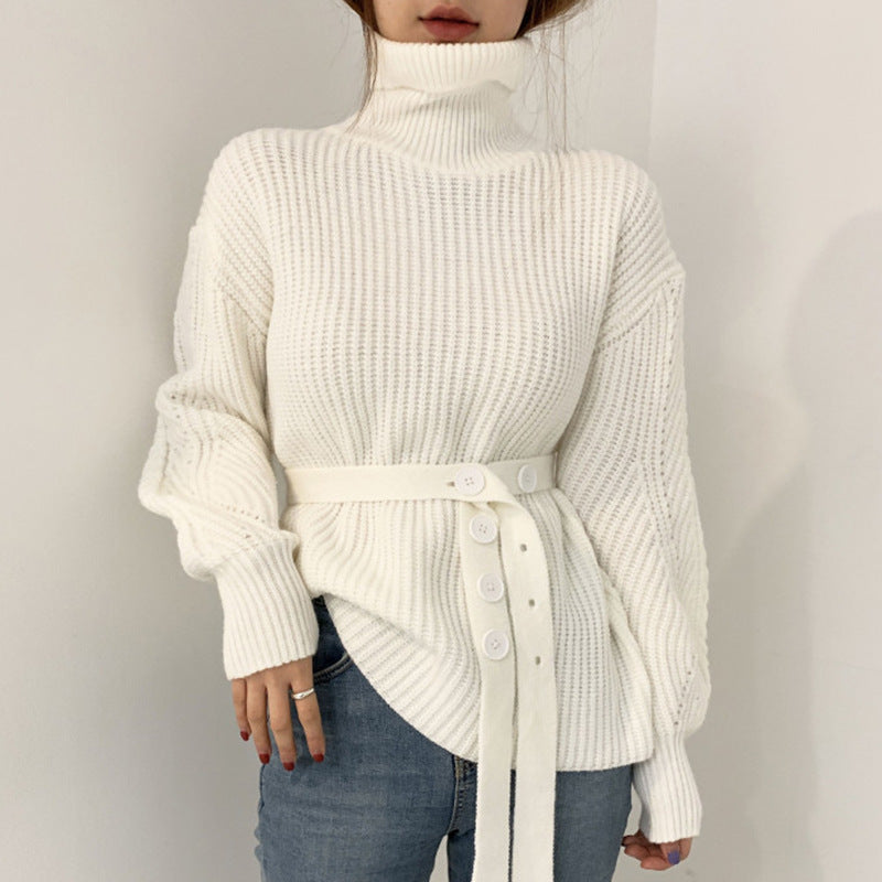 Damen Grobstrickpullover Hohler Kragen Taillierbar Norvielle