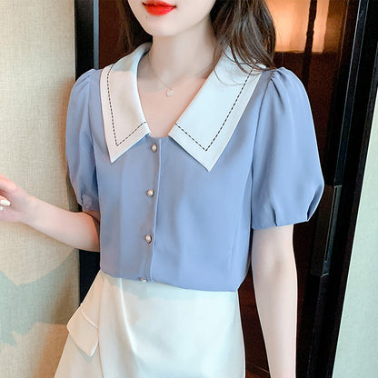 Damen Bluse Großer Kragen Rüschendetails Elegante Bluse - Norvielle