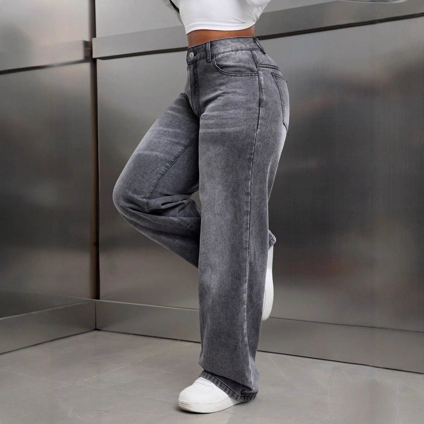 Damenweite Jeans Hochwertiger Denim