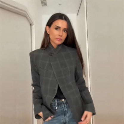 Damen Blazerjacke Moderner Schnitt Karo Norvielle