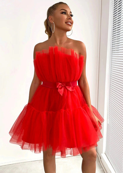 Damen Mini-Kleid Asymmetrisch Rüschen Norvielle