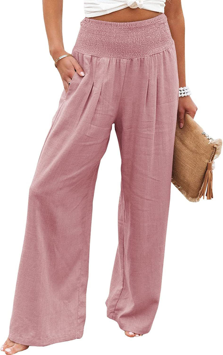 Damen Palazzo-Hose Elastischer Bund Seitentaschen