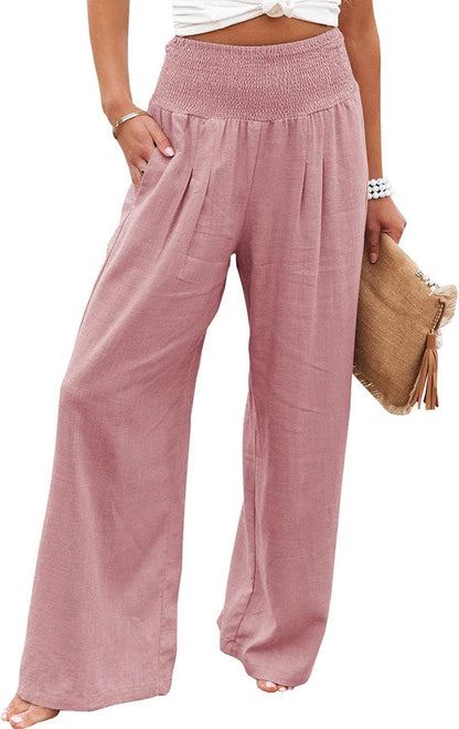 Damen Palazzo-Hose Elastischer Bund Seitentaschen