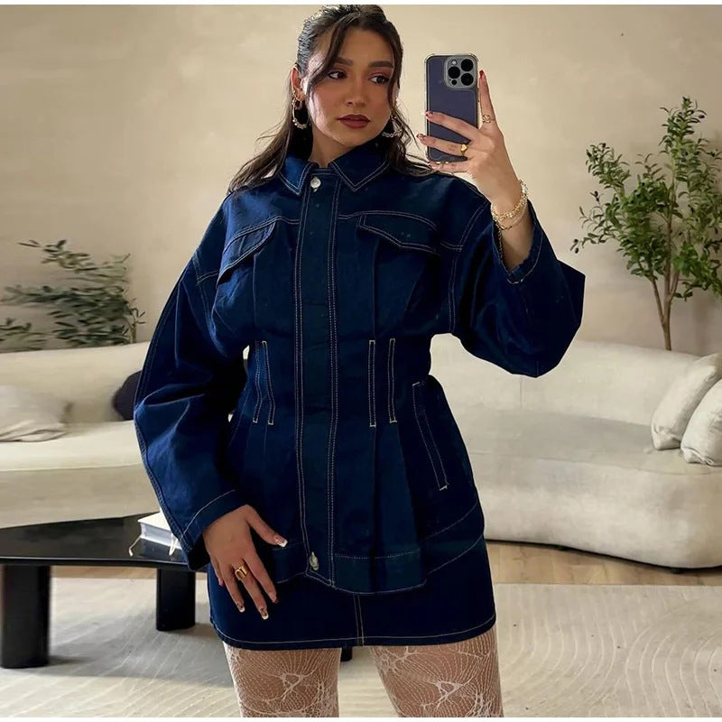 Damen Jeansjacke Weite Ärmel Tailliert Norvielle