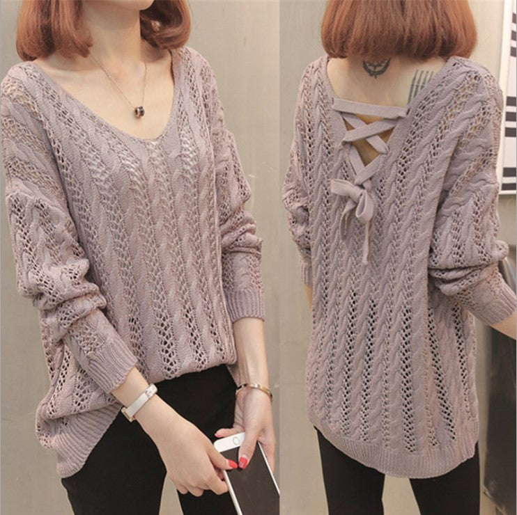 Damen Strickpullover V-Ausschnitt Feine Lochstruktur Norvielle - Norvielle