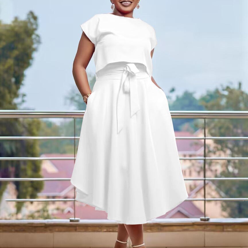 Damenkleid Asymmetrischer Schnitt Dekorativer Gürtel Norvielle
