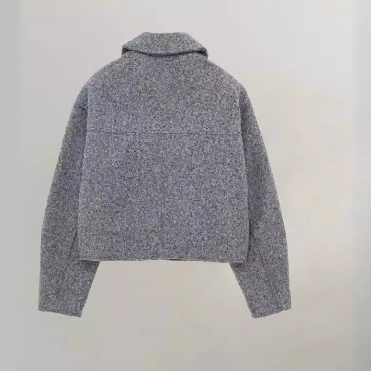 Damen Cropped Winterjacke Klassischer Kragen Brusttaschen