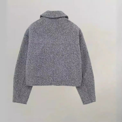 Damen Cropped Winterjacke Klassischer Kragen Brusttaschen