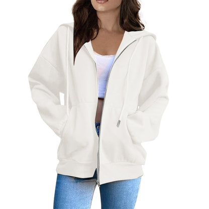 Damen Oversized Kapuzenjacke Mit Reißverschluss Und Taschen