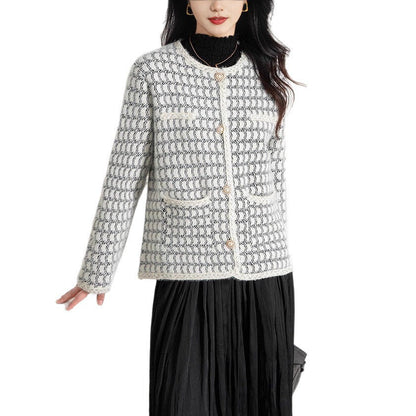 Damen Strickjacke Strukturiertes Muster Knöpfe Beige