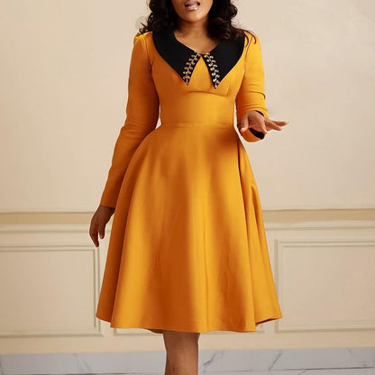 Damen Kleid mit Kragen Voluminöser Rock Norvielle - Norvielle