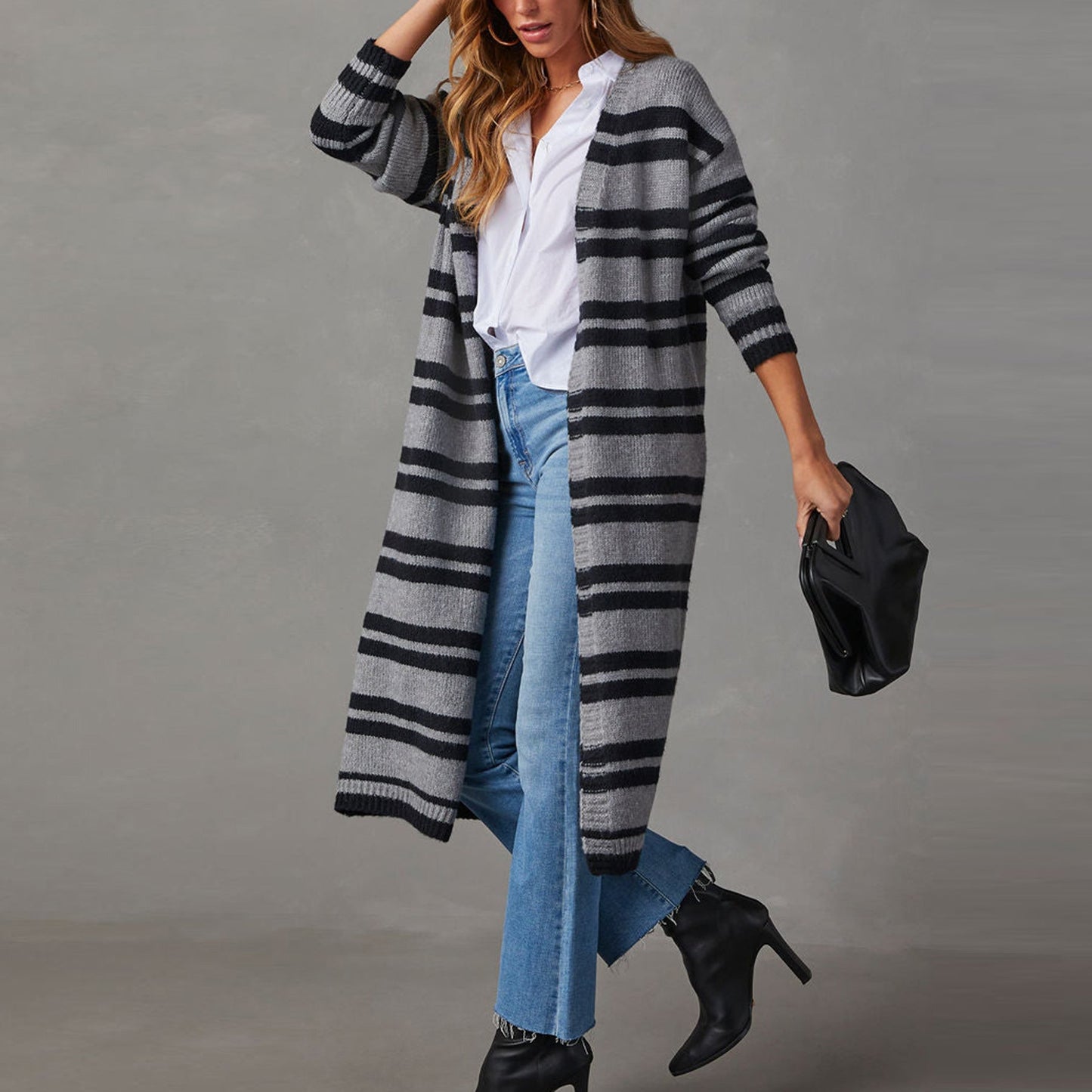 Damen Strickjacke Streifenmuster Lang Norvielle