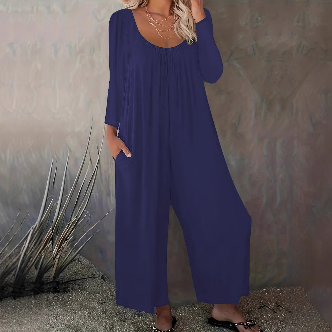 Damen Jumpsuit Weit geschnitten mit Taschen Moderner Schnitt Norvielle