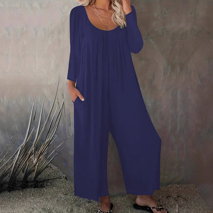 Damen Jumpsuit Weit geschnitten mit Taschen Moderner Schnitt Norvielle