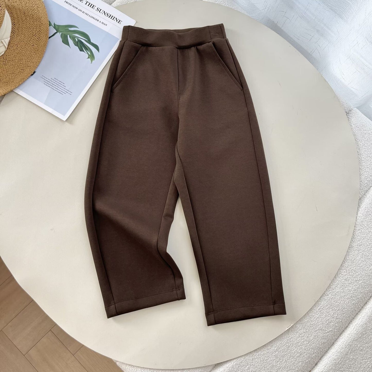 Damen Cozy Freizeithose Hochtailliert Praktische Taschen Beige