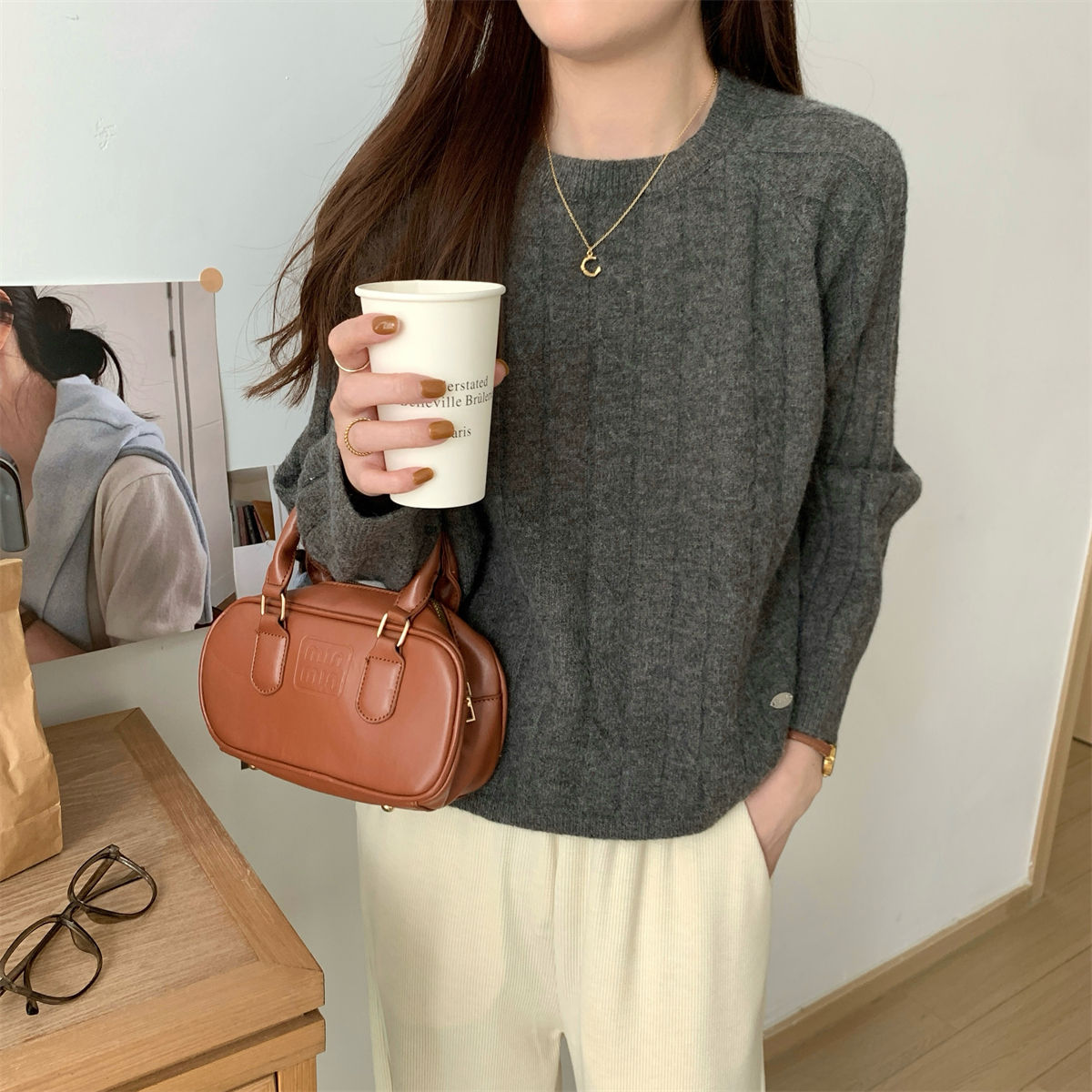Damen Grobstrickpullover Rippdesign Lässig Norvielle