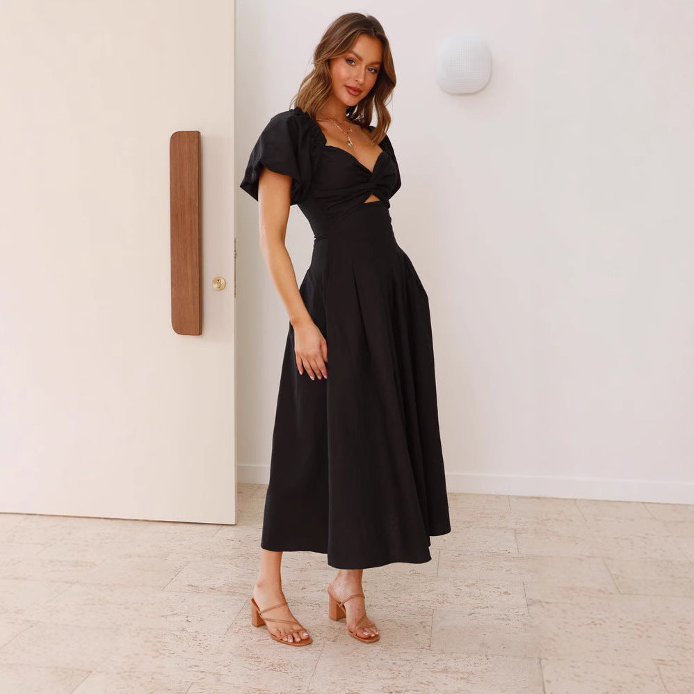 Damen Midikleid Puffärmel Knotendetail Norvielle