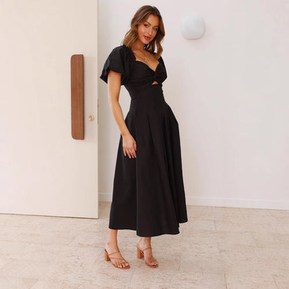 Damen Midikleid Puffärmel Knotendetail Norvielle