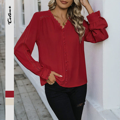 Damen Bluse Rüschendetails Knopfverschluss Norvielle - Norvielle