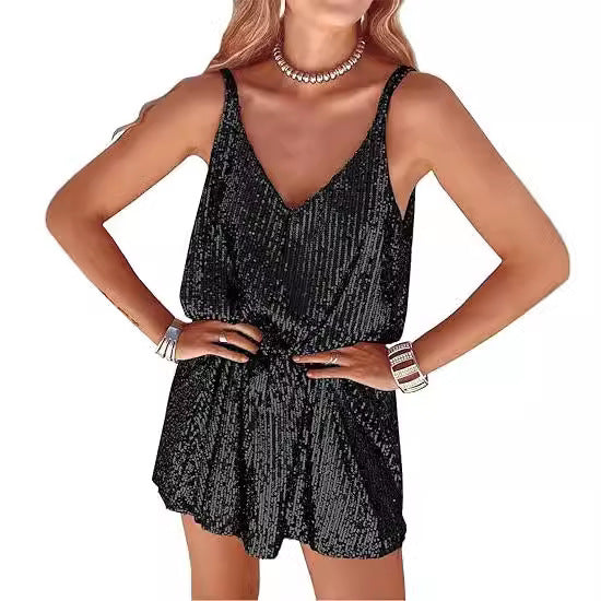 Damen Glitzer Jumpsuit V-Ausschnitt Elastisch Norvielle - Norvielle