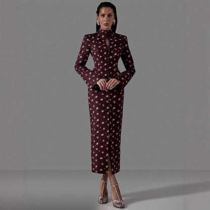 Damen Langarmkleid Floralmuster Hochgeschlossener Kragen Norvielle