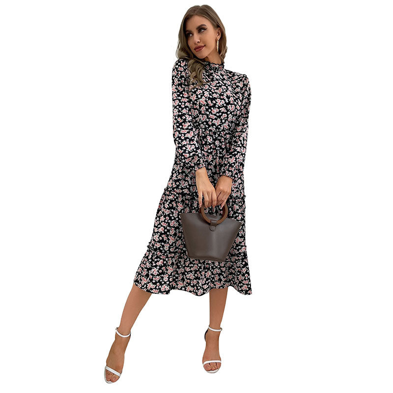 Damen Maxikleid Floralmuster Rüschen Elegant