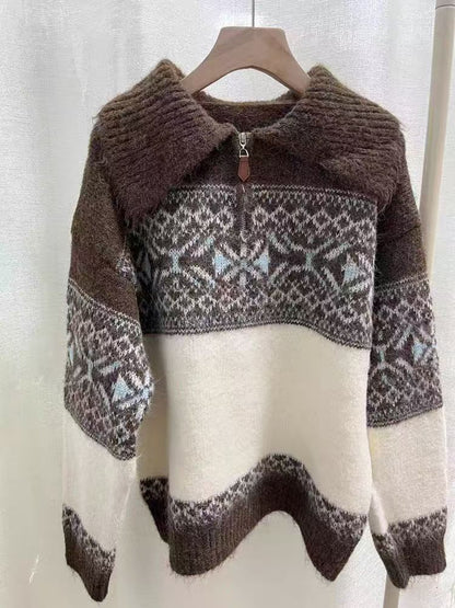 Damen Strickpullover Norweger Muster Norvielle