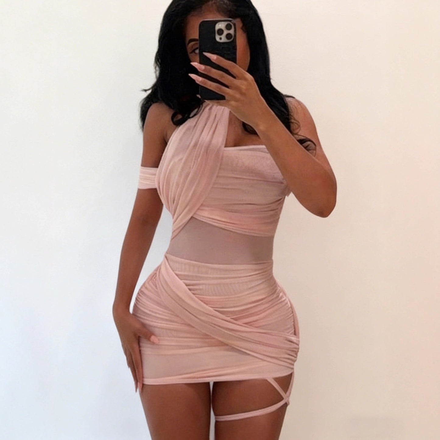 Damen Wickelkleid Asymmetrisch Figurbetont Norvielle