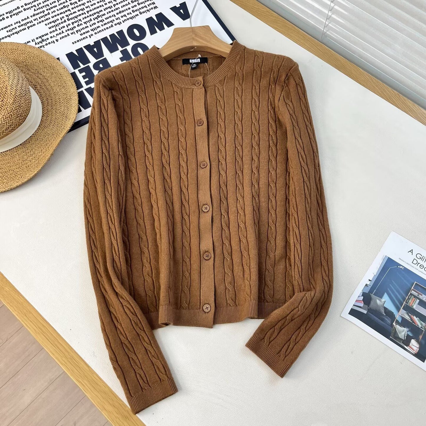 Damen Strickjacke Zopfmuster Knopfleiste Norvielle