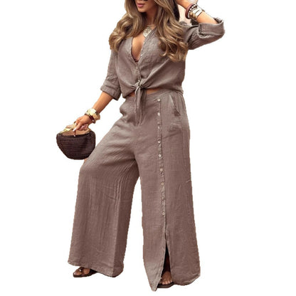 Damen Leichtes Hemd und weite Hose Set