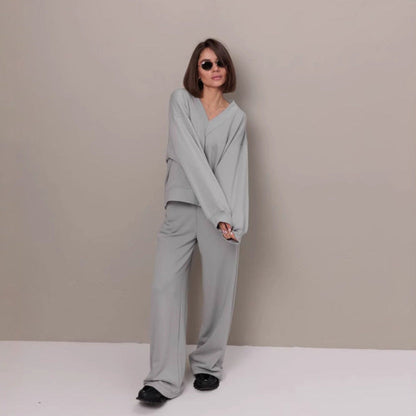 Damen Oversized Sweatshirt V-Ausschnitt Länge Lang Ärmel Grün