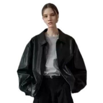 Damen Lederjacke Oversized mit Taschen