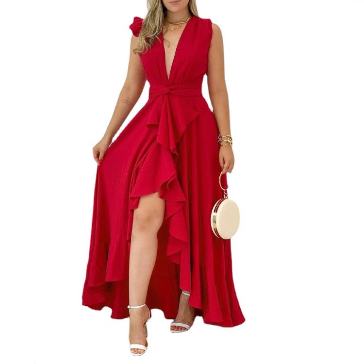 Damen Maxikleid Palmenmuster V-Ausschnitt Norvielle
